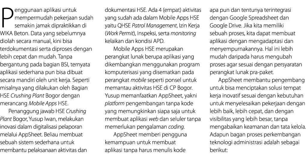 Penggunaan aplikasi untuk mempermudah pekerjaan sudah semakin jamak dipraktikkan di WIKA Beton  Data yang sebelumnya    