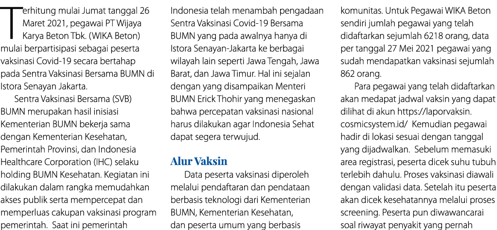 Terhitung mulai Jumat tanggal 26 Maret 2021, pegawai PT Wijaya Karya Beton Tbk  (WIKA Beton) mulai berpartisipasi seb   